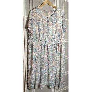 Retro Abstract Print Faux Wrap Cottagecore Midi Dress Size XL pastel colors